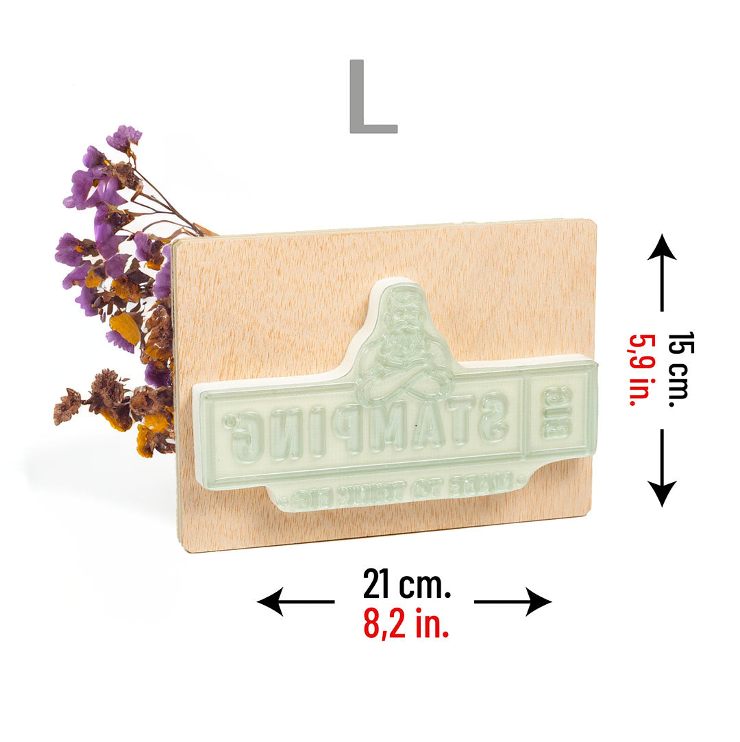 Medidas Sello talla L de BigStamping. El sello incluido en el Super Stamping Kit