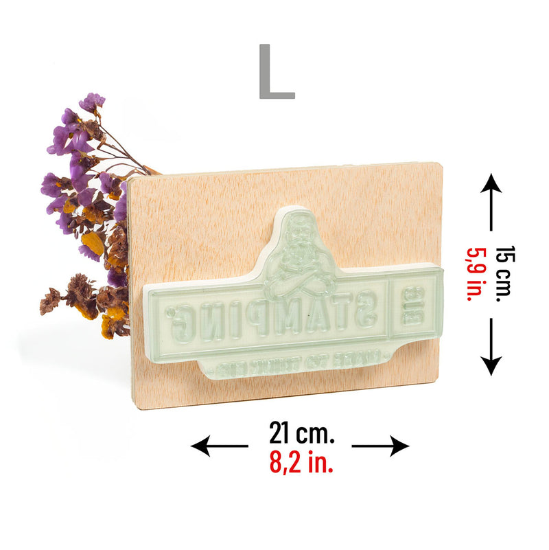 Medidas Sello talla L de BigStamping. El sello incluido en el Super Stamping Kit